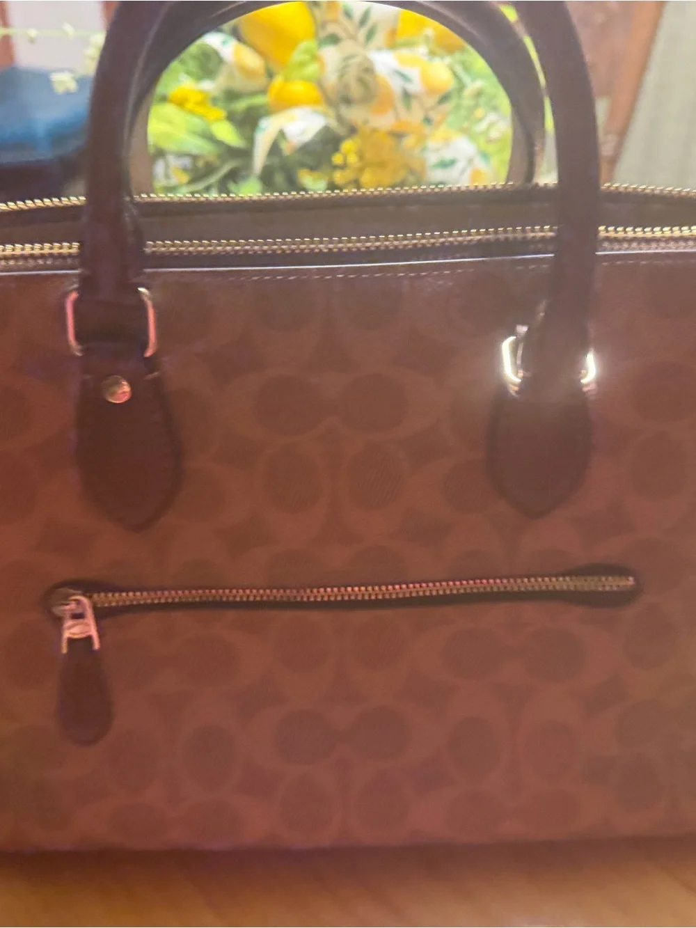 Coach Brown Signature Canvas Tote with Gold Logo